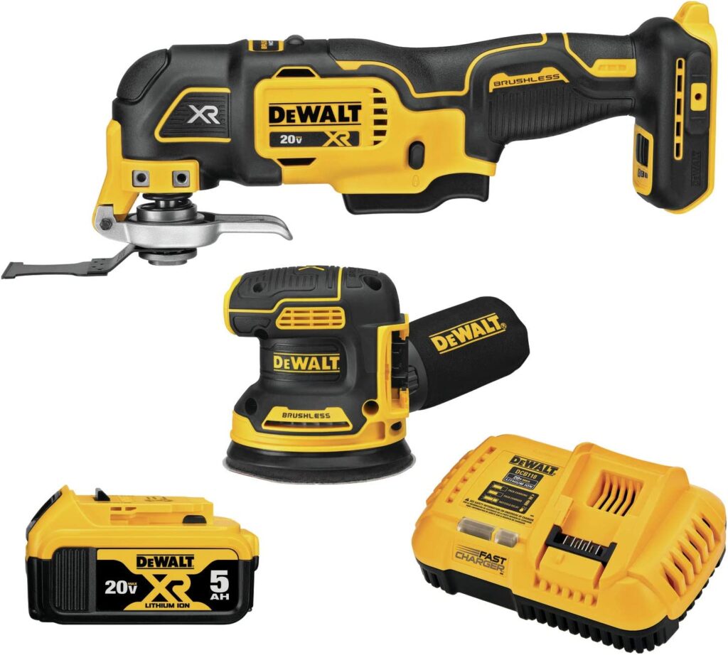 DEWALT 20V MAX* XR Lijadora y multiherramienta, kit de carpintería, 2 herramientas (DCK202P1)