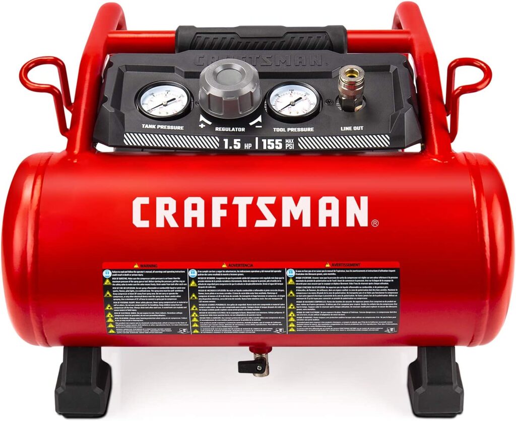 Compresor de aire Craftsman, 3 galones 1,5 HP Max 155 psi, sin aceite, portátil