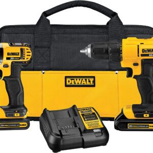 DEWALT Kit Taladro Atornillador con Llave de Impacto Inalámbrico Cargador y Bateria de Ion-Litio 20V