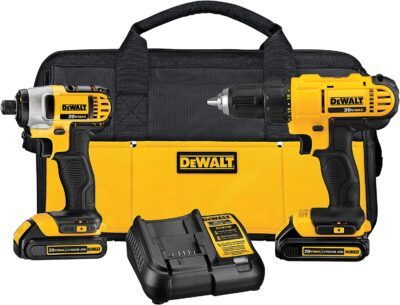 DEWALT Kit Taladro Atornillador con Llave de Impacto Inalámbrico Cargador y Bateria de Ion-Litio 20V